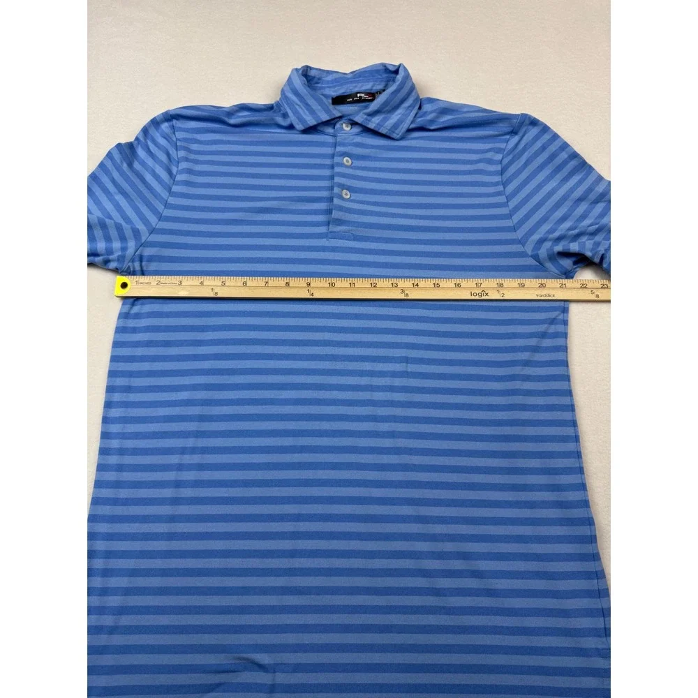 RLX Ralph Lauren Golf Polo Shirt Striped Performance Blue‎ Short Sleeve Medium